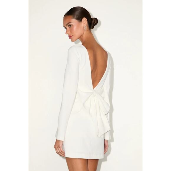 NWT Lulus Elegant Cutie Ivory Bow Long Sleeve Backless Mini Dress Cocktail Sz XL - Picture 9 of 10
